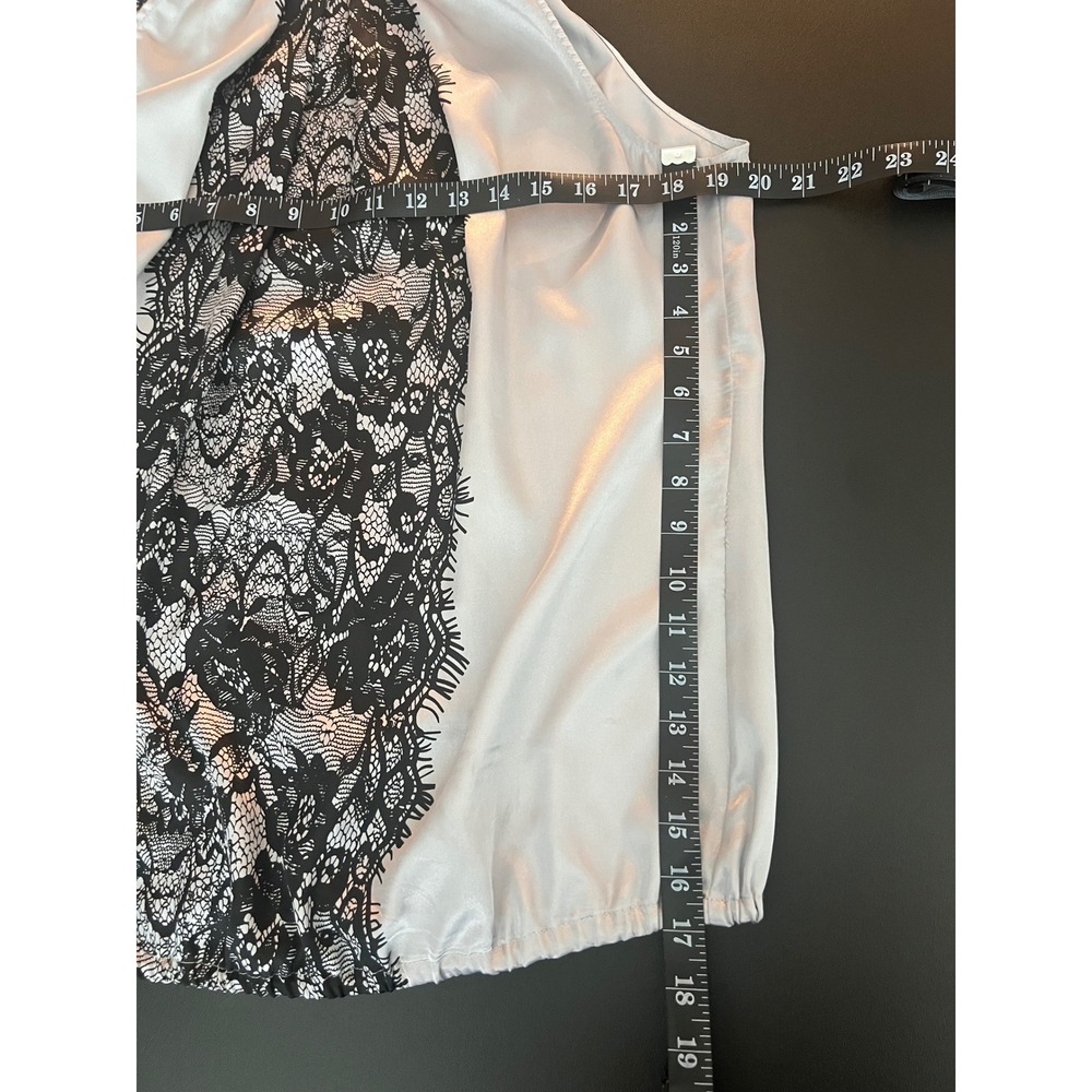 Ashley Stewart Silver Satin Halter Top Black Lace Panel Neck Tie 14W (1135) - Picture 4 of 14